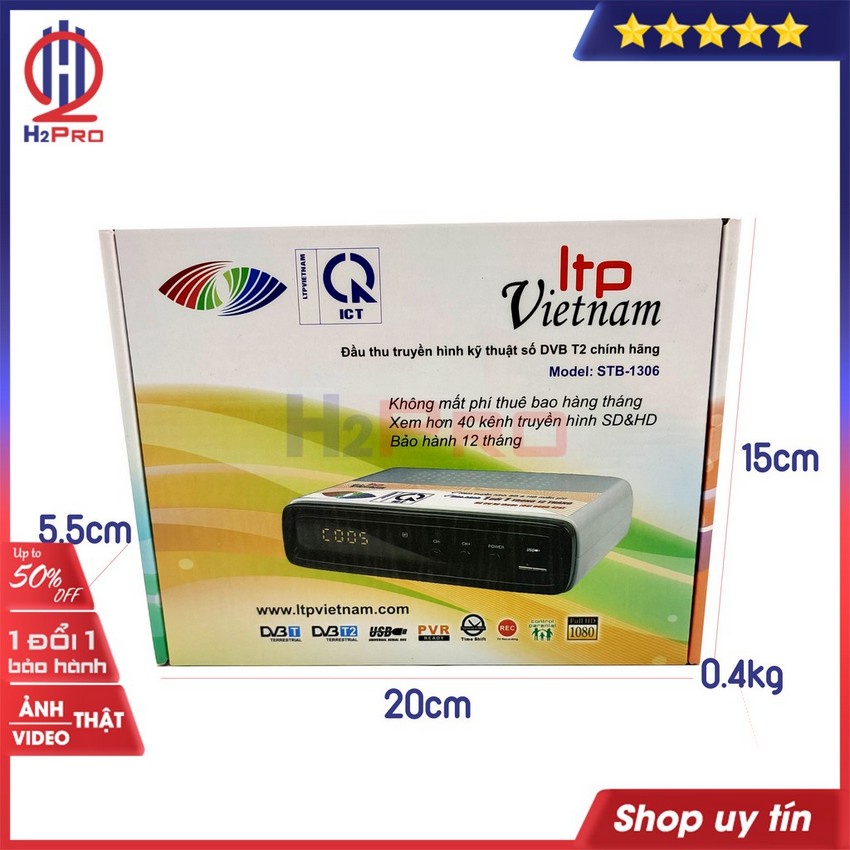 Đầu thu kỹ thuật số DVB T2 LTP 1306 H2pro hàng hãng-xem truyền hình miễn phí-sắc nét-đa kênh-cao cấp (tặng pin 10k)