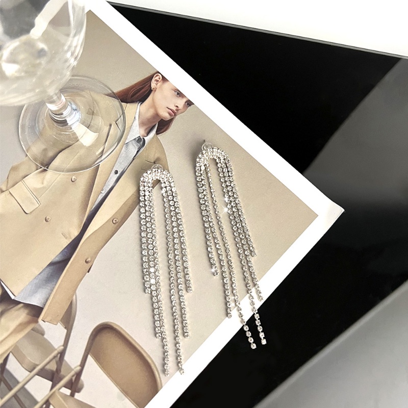 1 Đôi Bông Tai Dáng Dài Đính Kim Cương Giả Phong Cách Retro Thời Trang Dành Cho Nữ
