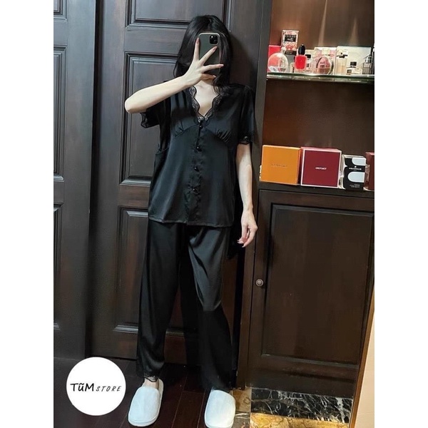 Bộ lụa cổ ren tay ngắn