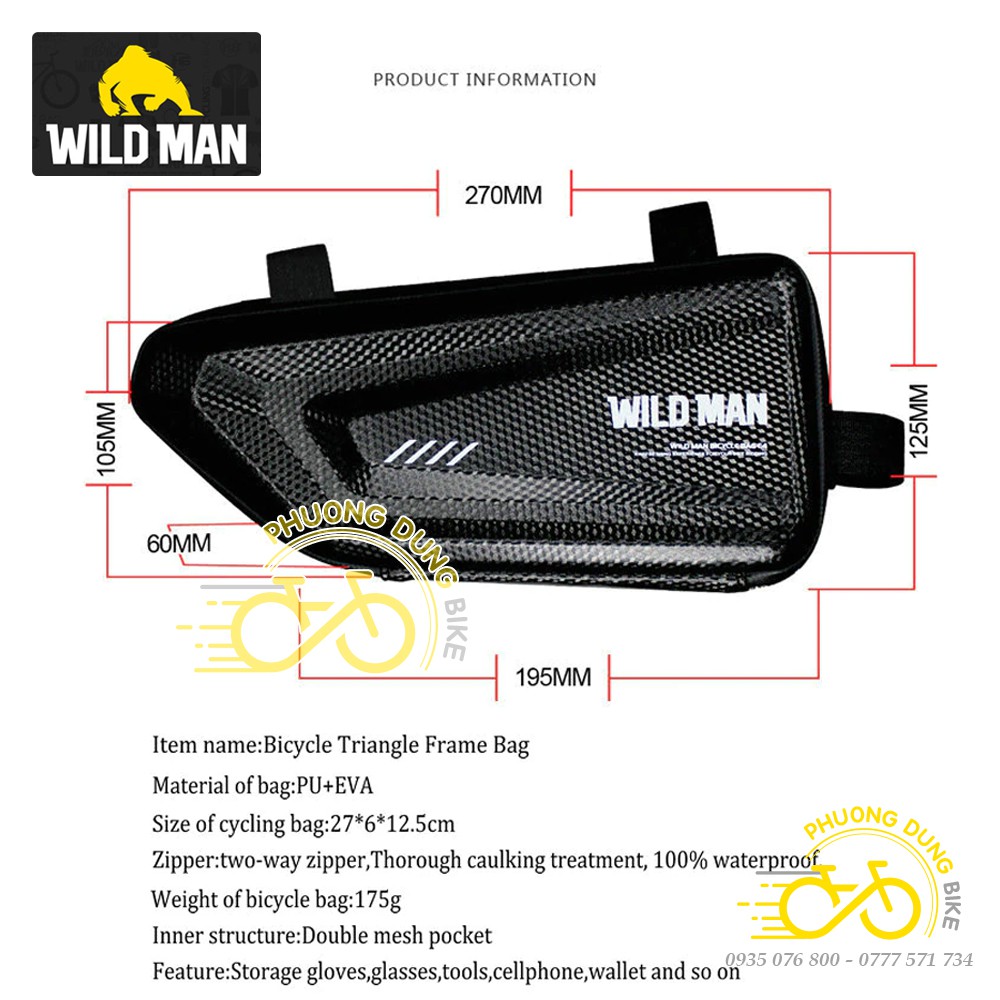 Túi treo khung tam giác hộp cứng xe đạp WILD MAN E4