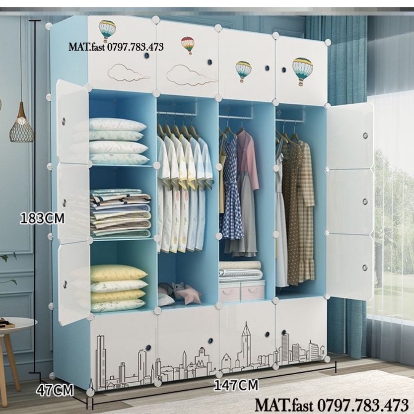 TỦ NHỰA LẮP GHÉP 20 Ô ĐỂ QUẦN ÁO ĐỒ ĐA NĂNG THÔNG MINH sâu 47cm