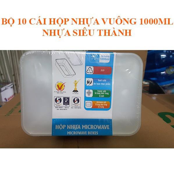 Bộ 10 hộp nhựa vuông 1000ml đựng thực phẩm bảo quản trong tủ lạnh, đựng kim chi