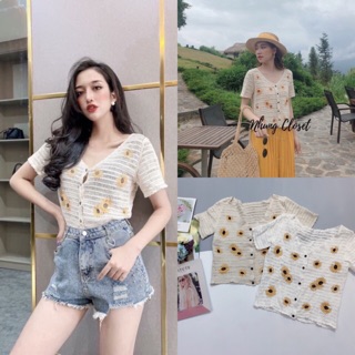 Áo len lưới thêu hoa cúc NT0145