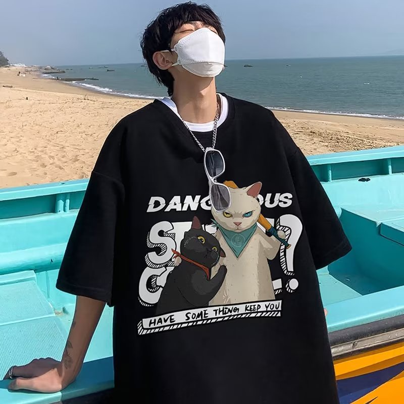 Áo Thun Ngắn Tay Dáng Rộng In Hoạt Hình Kiểu Hàn Quốc Thời Trang Mùa Hè Cho Các Cặp Đôi
