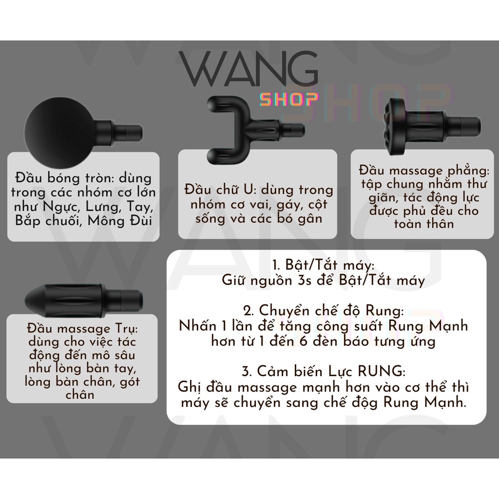 Máy massage cầm tay tích điện 4 đầu 6 chế độ mát xa giảm đau toàn thân