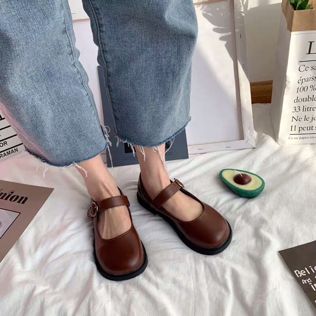 U069 Giày ULZZANG quai ngang bằng da khoá tròn đế bệt (ảnh chụp thật ở cuối) | BigBuy360 - bigbuy360.vn