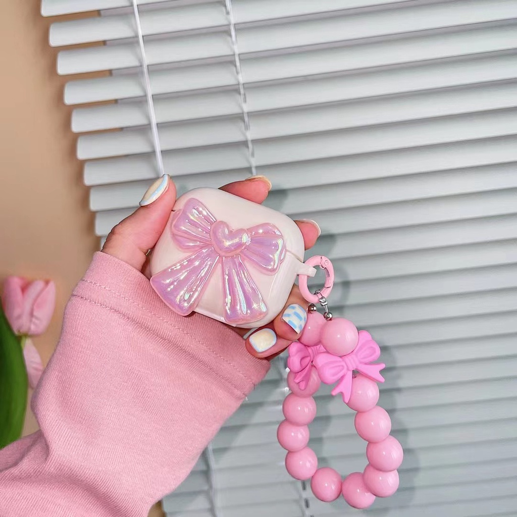 Ốp Hộp Đựng Tai Nghe Nhét Tai Mềm Hình Nơ Màu Kem Trắng Tương Thích Với Airpods 1/2 Pro