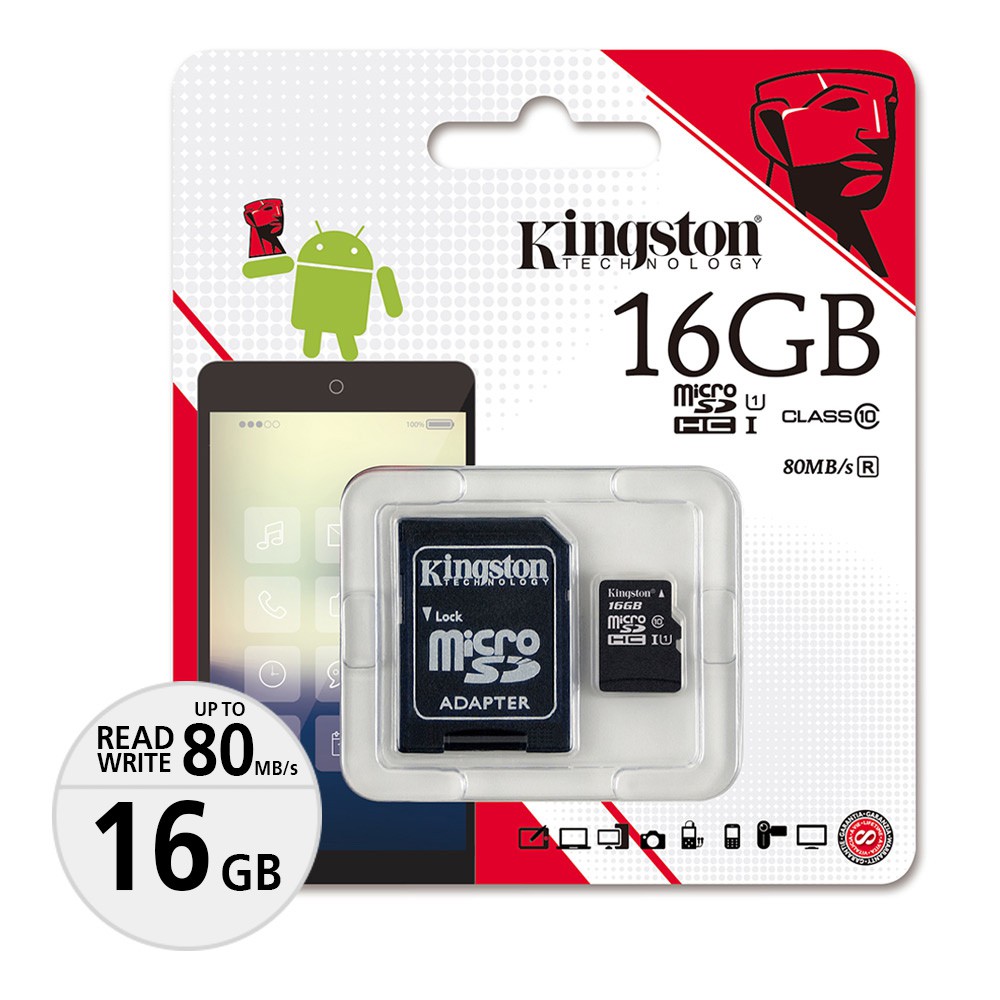 Thẻ nhớ MicroSD Kington 16GB class 10 hàng chính hãng