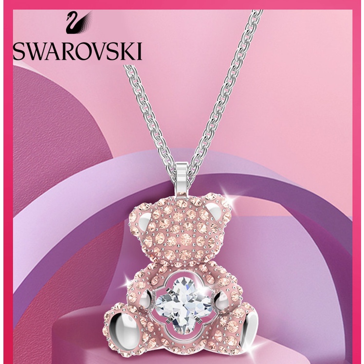 Swarovski TEDDY Gấu Bông Sáng Trái Tim Đánh Gấu Nữ Vòng Cổ Cho Bé Gái