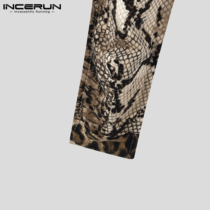 Áo liền quần nam INCERUN dáng ôm lưng chữ T dạng dây không tay in họa tiết gợi cảm