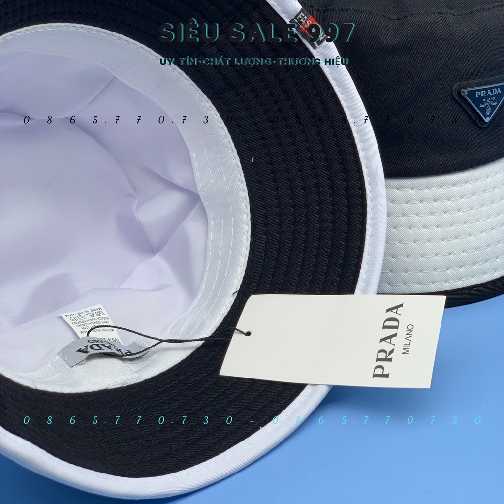 MŨ BUCKET PRAADA PHỐI MÀU TRẮNG ĐEN 2 MÀU CAO CẤP THỜI TRANG NAM NỮ