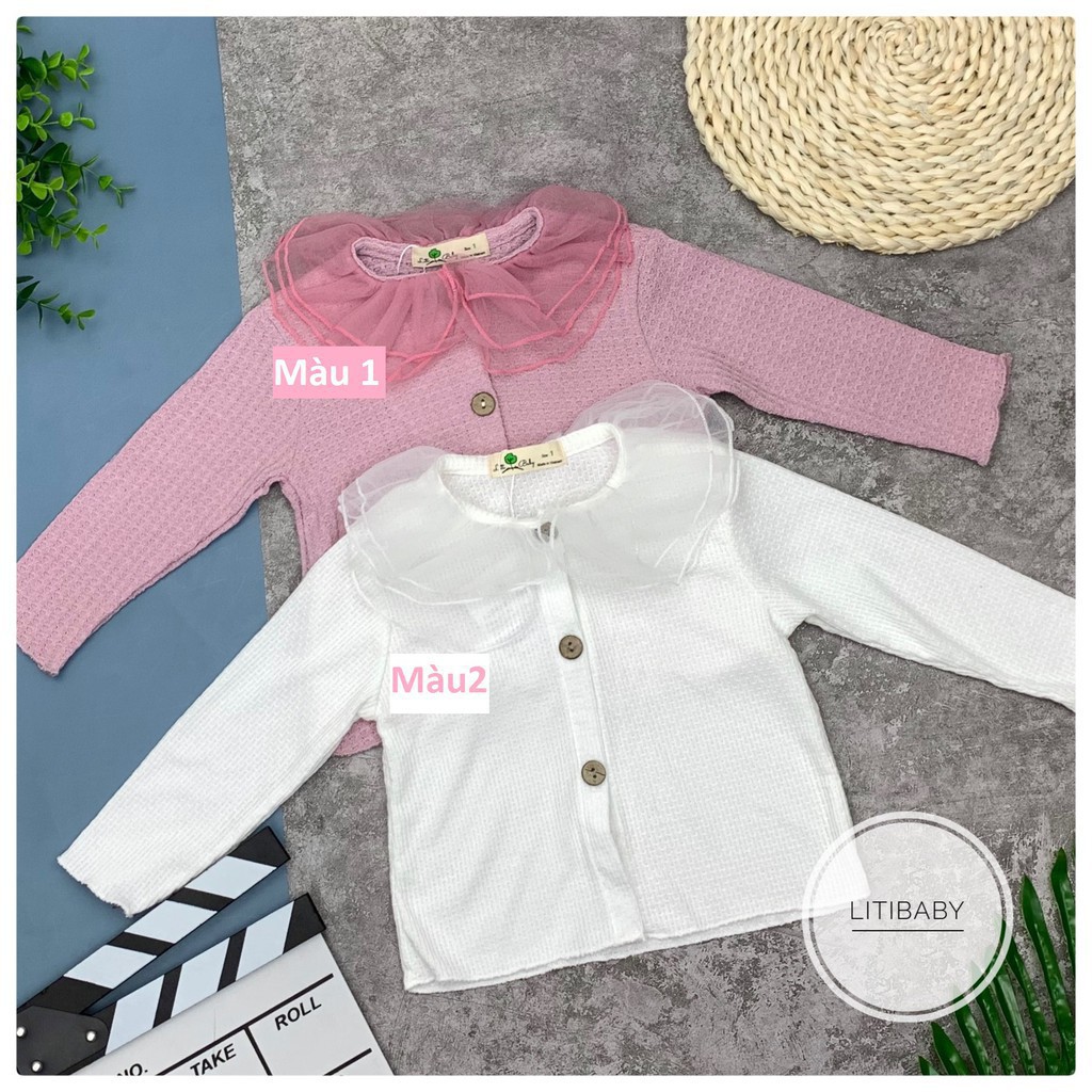 Áo len cài cúc dài tay thu đông phối cổ voan bé gái size 1-7T, cho bạn từ 9-22kg. Chất len siêu mịn, mềm