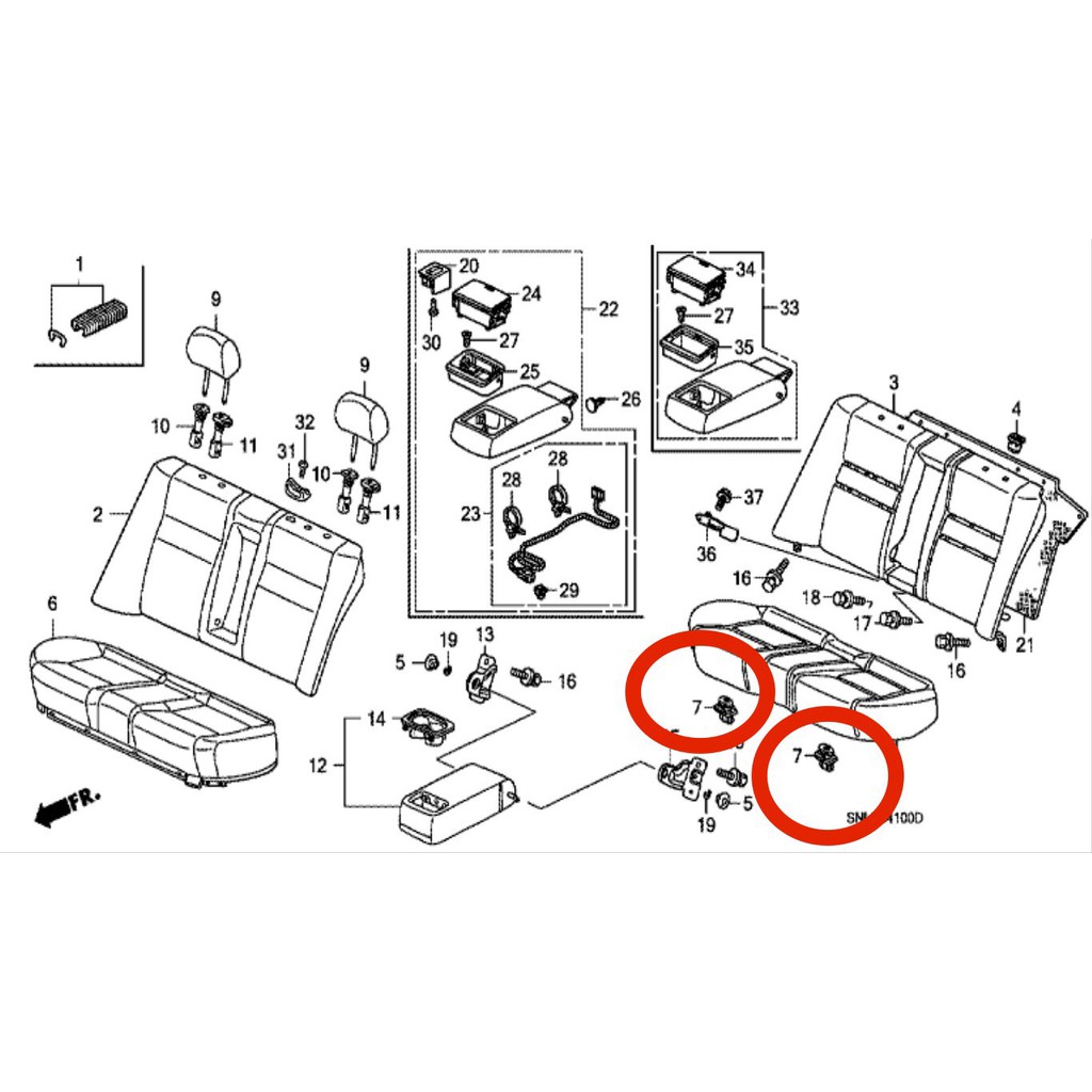 [CHÍNH HÃNG] Chốt cài, kẹp nhựa bằng ghế sau Honda Civic 2006-2016 82137-SDA-003 (Đvt: cái)