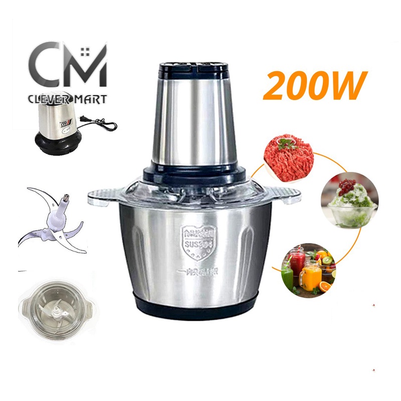 Máy Xay Thịt Cối Inox 4 Lưỡi Đa Năng, Công suất 200w xay thịt, xay tỏi ới, xay rau củ quả