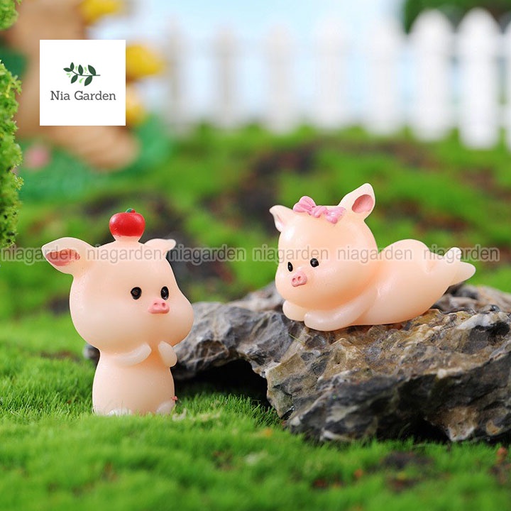 Phụ kiện tiểu cảnh heo hồng mini trang trí cây cảnh terrarium bể cá Nia Garden N5
