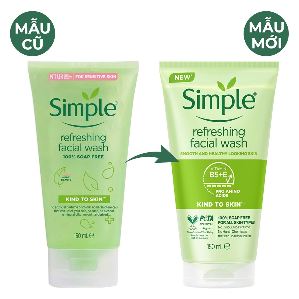 [Bạn mới nhập COSHBM -50% đơn 0Đ] Sữa rửa mặt dạng gel Simple Kind To Skin Refreshing Facial Wash 150ml