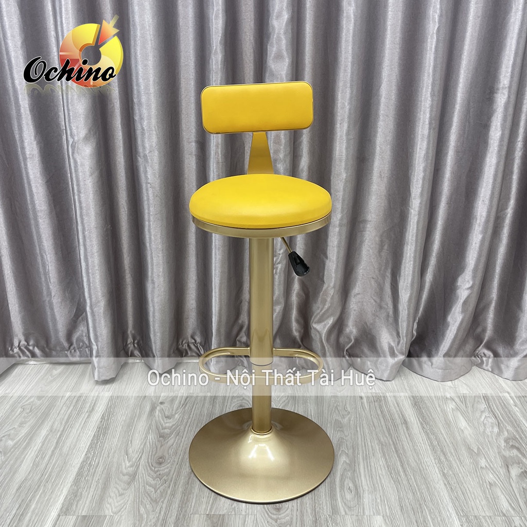 Ghế Bar, Ghế Quầy lễ Tân, ghế TRang Điểm Chân mạ vàng nhạt cao cấp Mẫu Tựa Tròn (Hàng có Sẵn)