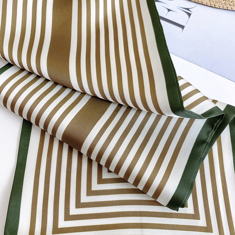 Khăn Choàng Lụa Satin Hai Lớp Dáng Dài Họa Tiết Kẻ Sọc Phong Cách Retro Pháp 24H