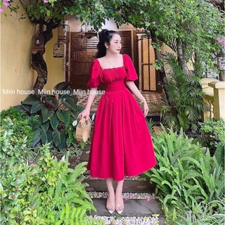 Váy maxi tay lửng xếp ly eo ngực