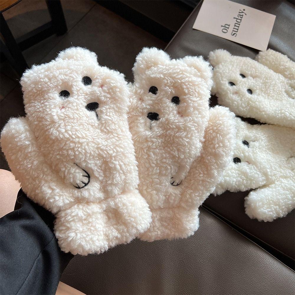 PINEVN Đôi Găng Tay Hình Gấu Bông Mềm Mại Giữ Ấm Mùa Đông Cho Nữ