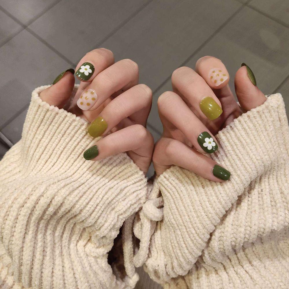 MOCHO Bộ Móng Tay Giả Ngắn Họa Tiết Hoa Cúc Hoạt Hình Phong Cách Hàn Quốc Xinh Xắn