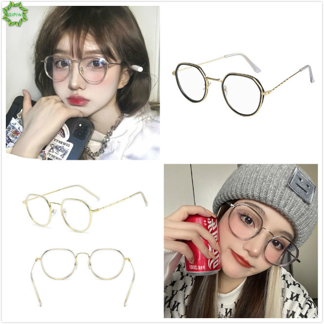Kính Chống Ánh Sáng Xanh Gọng Tròn Kim Loại Không Độ Phong Cách Hàn Quốc Cho Nữ kính nữ kim loại