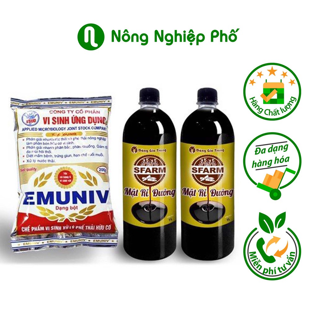 [PHÂN HỮU CƠ VI SINH] Bộ đôi Chế Phẩm Vi Sinh EMUNIV &amp; Mật Rỉ Đường (1 &amp; 2) Ủ Phân và Xử Lý Rác Thải Hữu Cơ