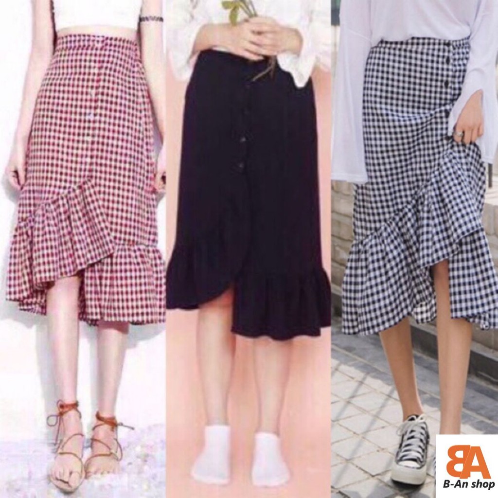 [Best selling] Chân váy caro đuôi cá phối nút lưng thun nhiều màu_chân váy dài | BigBuy360 - bigbuy360.vn