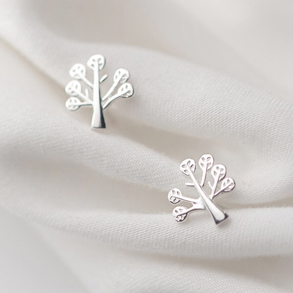 Bông tai mạ bạc 925 khuyên tai nữ hình cây nhỏ xinh trang sức bạc CINLA KT009