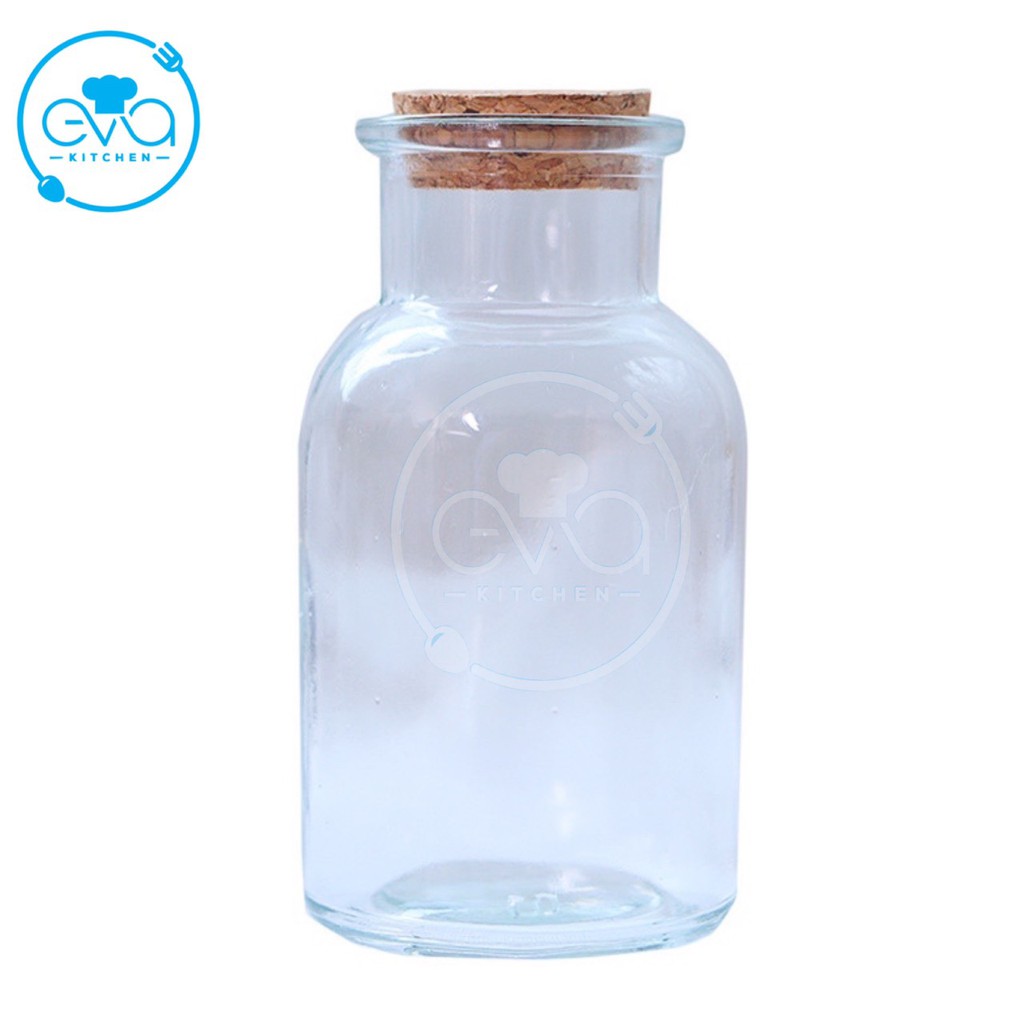 Bình Thuỷ Tinh Nắp Nút Bần Kiểu Dáng Trụ Tròn 1000 Ml / Hũ Thuỷ Tình Tròn Nắp Gỗ 1 Lít M3028