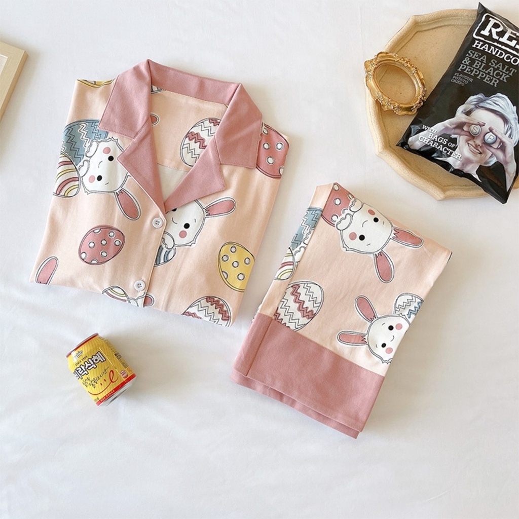 BỘ ĐỒ NGỦ NỮ MẶC NHÀ DÀI TAY COTTON ULZZANG CAO CẤP HOT 2021