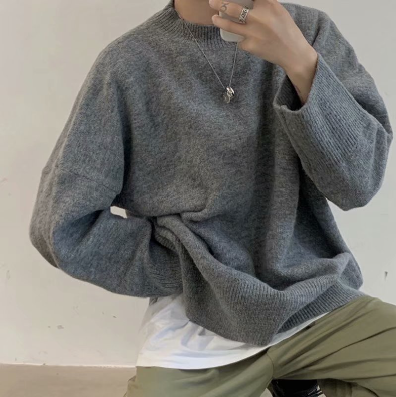 Áo sweater cổ cao vừa vải dày dáng rộng thời trang thu đông phong cách Hàn Quốc Hồng Kông dành cho bạn nam