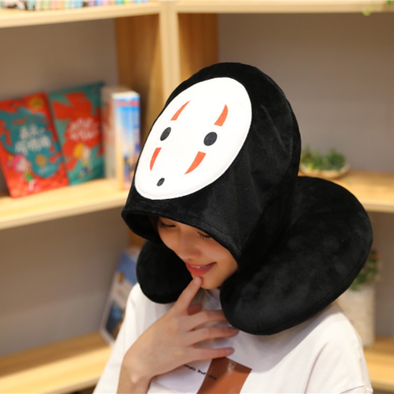 Gối Nhồi Bông Hình Chữ U Mềm Mại Có Mũ Trùm Đầu Hình Vô Diện Kích Thước 38cm