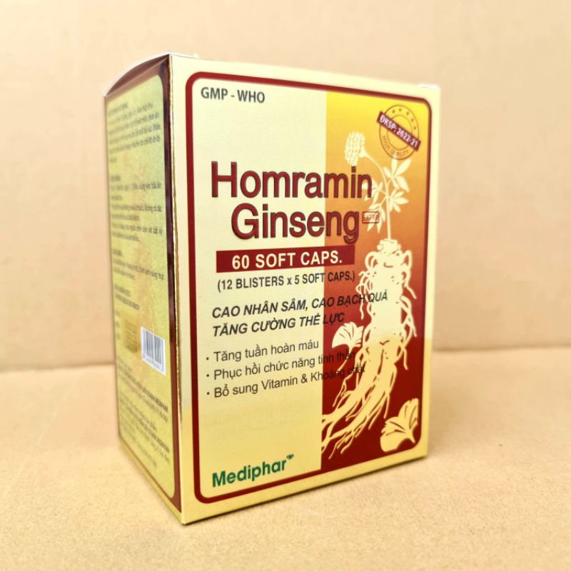 Homramin Ginseng nhân sâm giúp tăng cường bồi bổ sức khỏe - Nguyên liệu nhập khẩu Mỹ - Hộp 60 viên
