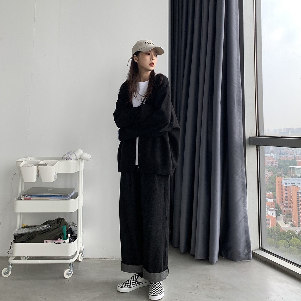 ÁO KHOÁC LEN CARDIGAN DÁNG RỘNG CARDIGAN LEN TRƠN PHA NỈ MỀM