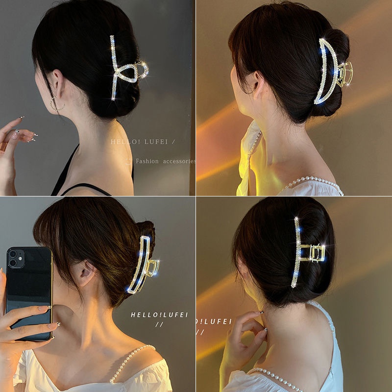Kẹp Tóc Kim Loại Cỡ Lớn Kiểu Hàn Quốc Xinh Xắn Cho Nữ (đính đá, ngọc)