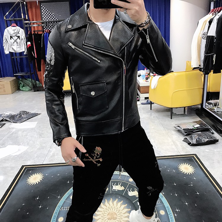 (tạm hết hàng) Áo khoác da biker cá tính hiệu Philipp Plein