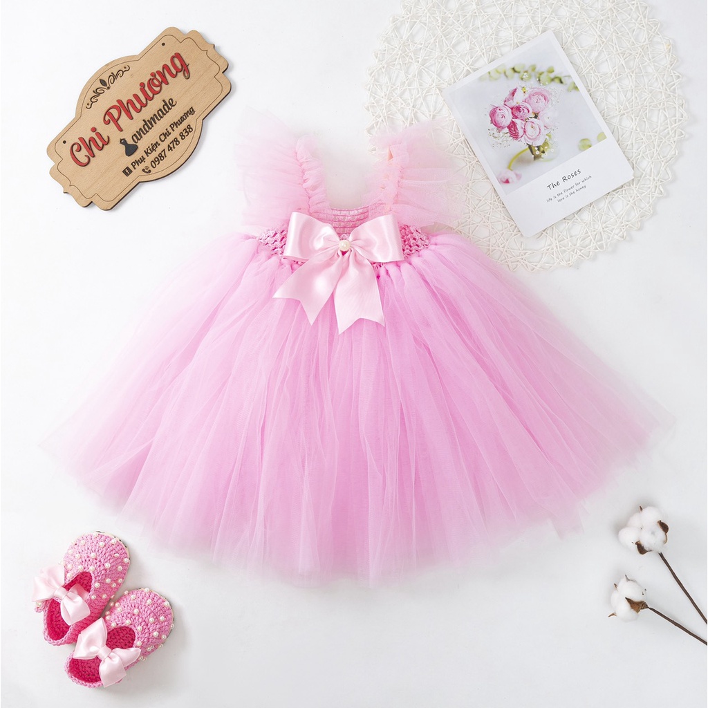 Đầm công chúa/ váy tutu công chúa cho bé cánh tiên hồng phấn. Dành cho bé từ sơ sinh đến 8 tuổi.
