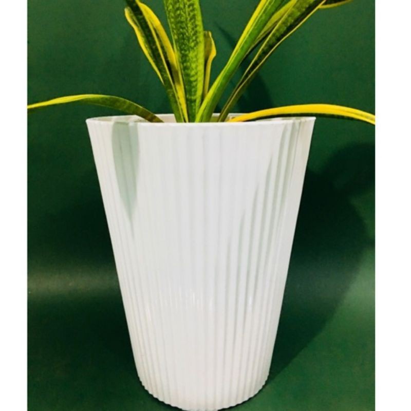(Ship ngay) (Size to nhất 38x48cm) Chậu nhựa gân sọc tráng bóng giả sứ siêu dày đẹp_Chậu nhựa dáng cao lòng sâu sọc gân