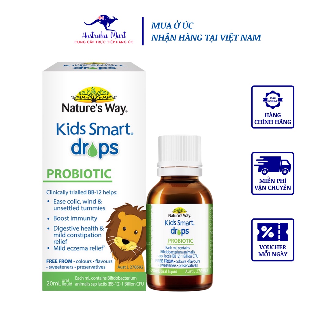 Siro Uống Nature's Way Kids Smart Drops Probiotic Úc Bổ Sung Men Vi Sinh Cho Bé 20ml
