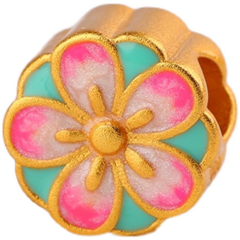 [Hàng Có Sẵn Giao Hàng Ngay Lập Tức] Hạt Cườm Hình Hoa Đào Màu Sắc Tráng Men Thủ Công Không Gây Dị Ứng