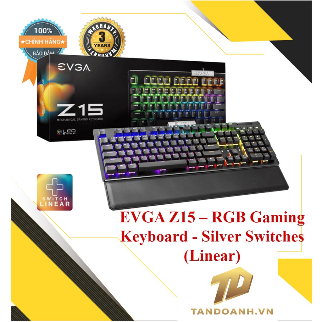 [Mã SKAMA07 giảm 8% đơn 250k]Bàn phím Gaming EVGA Z15 – RGB Gaming Keyboard – Speed Silver Switches (Linear)- Có kê tay