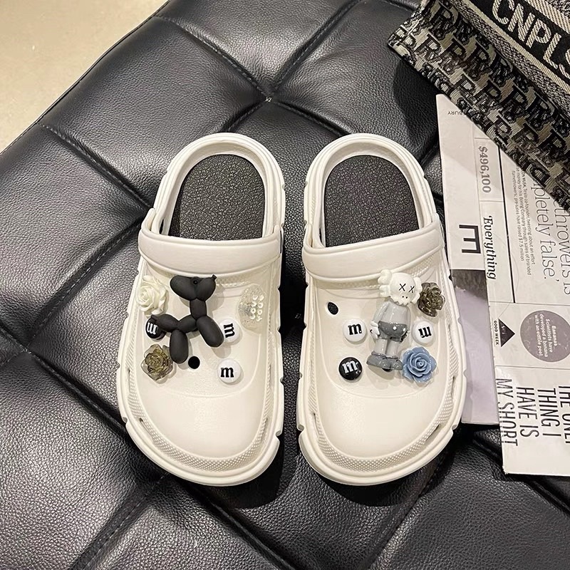 Sục Cross họa tiết Hoa Gấu Phi Hành - Dép Cross bánh mỳ đế cao 4-5cm - PinkOri