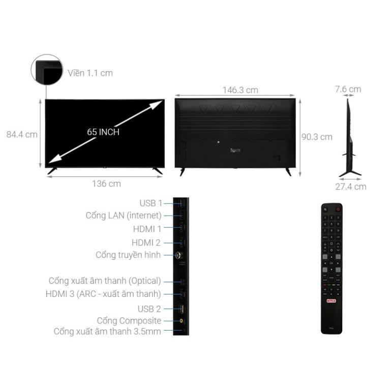 Tivi TCL 65 inch Smart 4K L65P65-UF (Miễn phí vận chuyển tại Hà Nội)