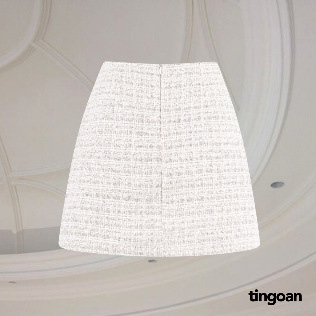 TINGOAN® -  Chân váy tweed cạp lưng cao xẻ vạt trắng tingoan PINK SWEET SKIRT/WH (có quần trong)
