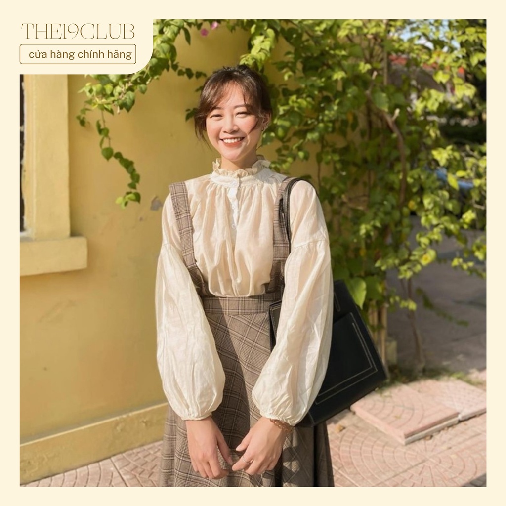 THE19CLUB - Chân váy yếm hoạ tiết kẻ dáng dài có dây điều chỉnh - MADISON SKIRT