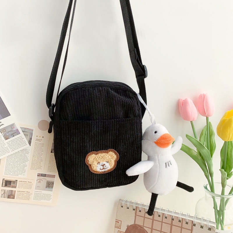 Túi Đeo Chéo Canvas Mềm Hình Gấu Dễ Thương Phong Cách Harajuku Cho Nữ