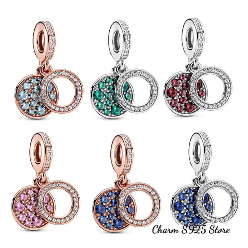 charm pan treo đính đá trơn đù màu bạc s925 cao cấp