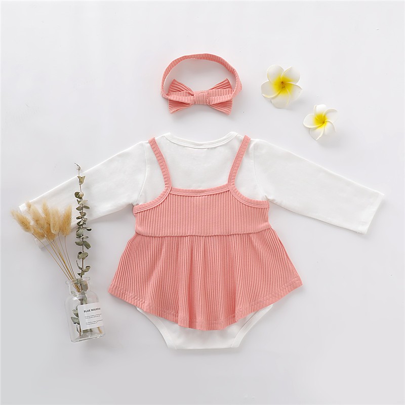 Set Romper giả hai mảnh và băng đô Mikrdoo dễ thương cho trẻ sơ sinh