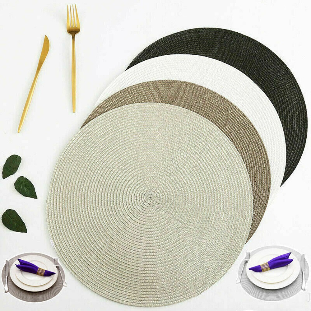 MXMIO 4 Pcs/set Placemat Handmade Coaster Table Mat Tableware Teapot Eco-friendly Round Durable Weave Tea Cup Pad/Multicolor